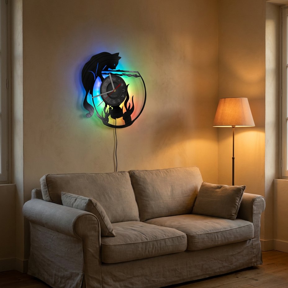 Horloge Murale Chat Lumineux