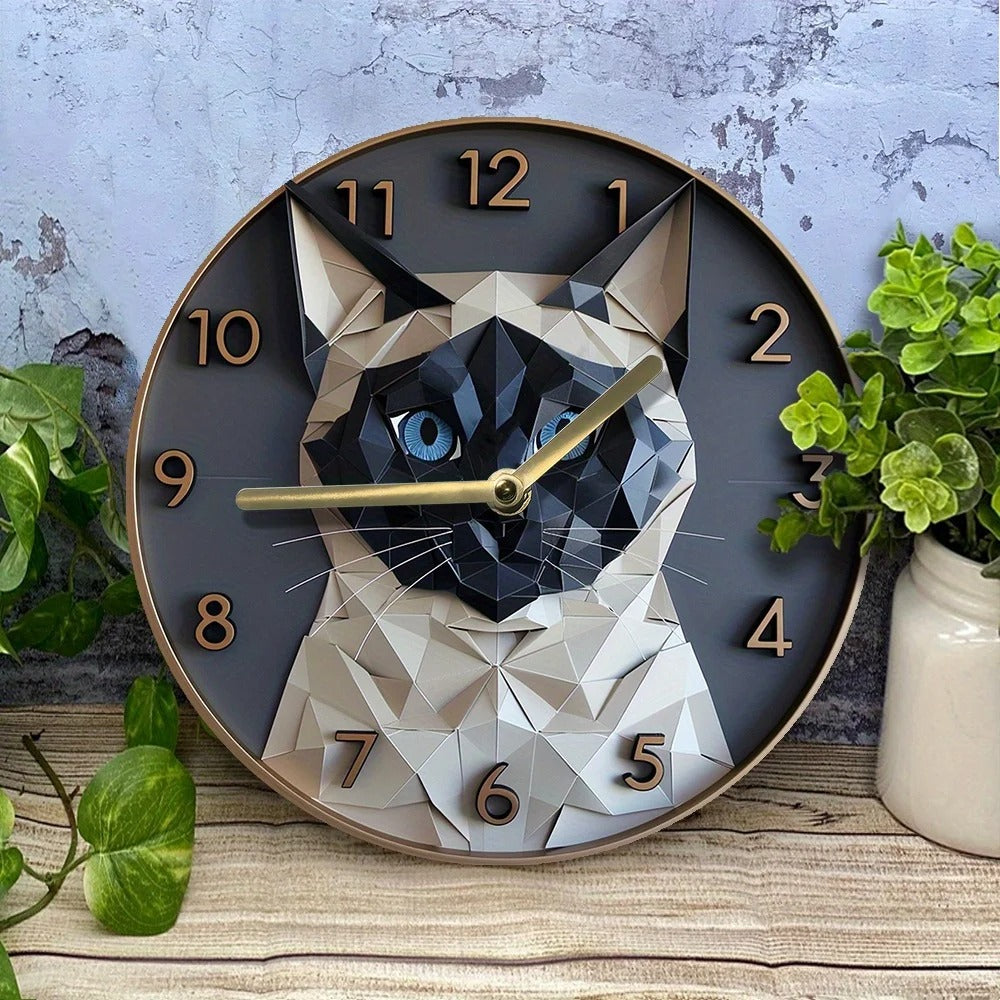 Horloge Murale Chat Géométrique