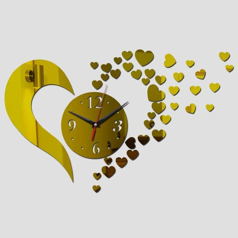 Horloge Murale Coeurs Dorés