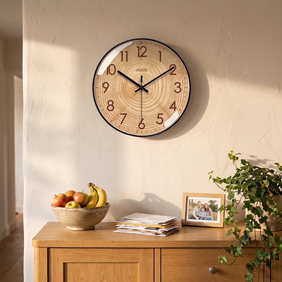 Horloge Murale Bois Naturel – mise en situation