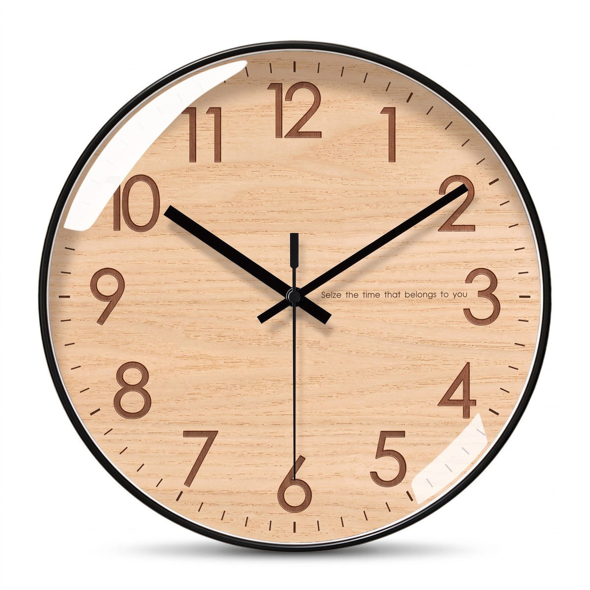 Horloge Murale Bois Naturel Bamboo Noir – fond blanc