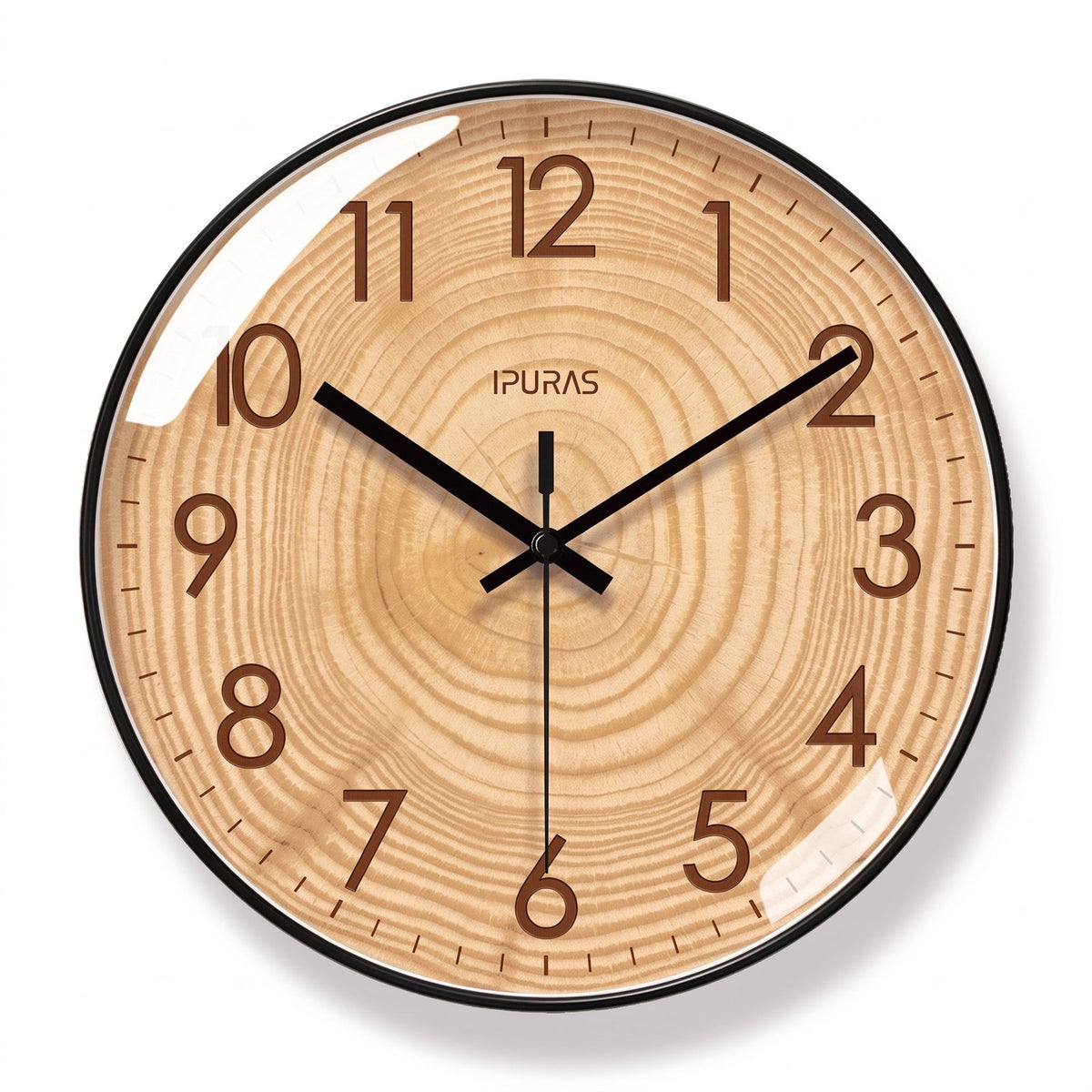 Horloge Murale Bois Naturel Bois Noir – fond blanc