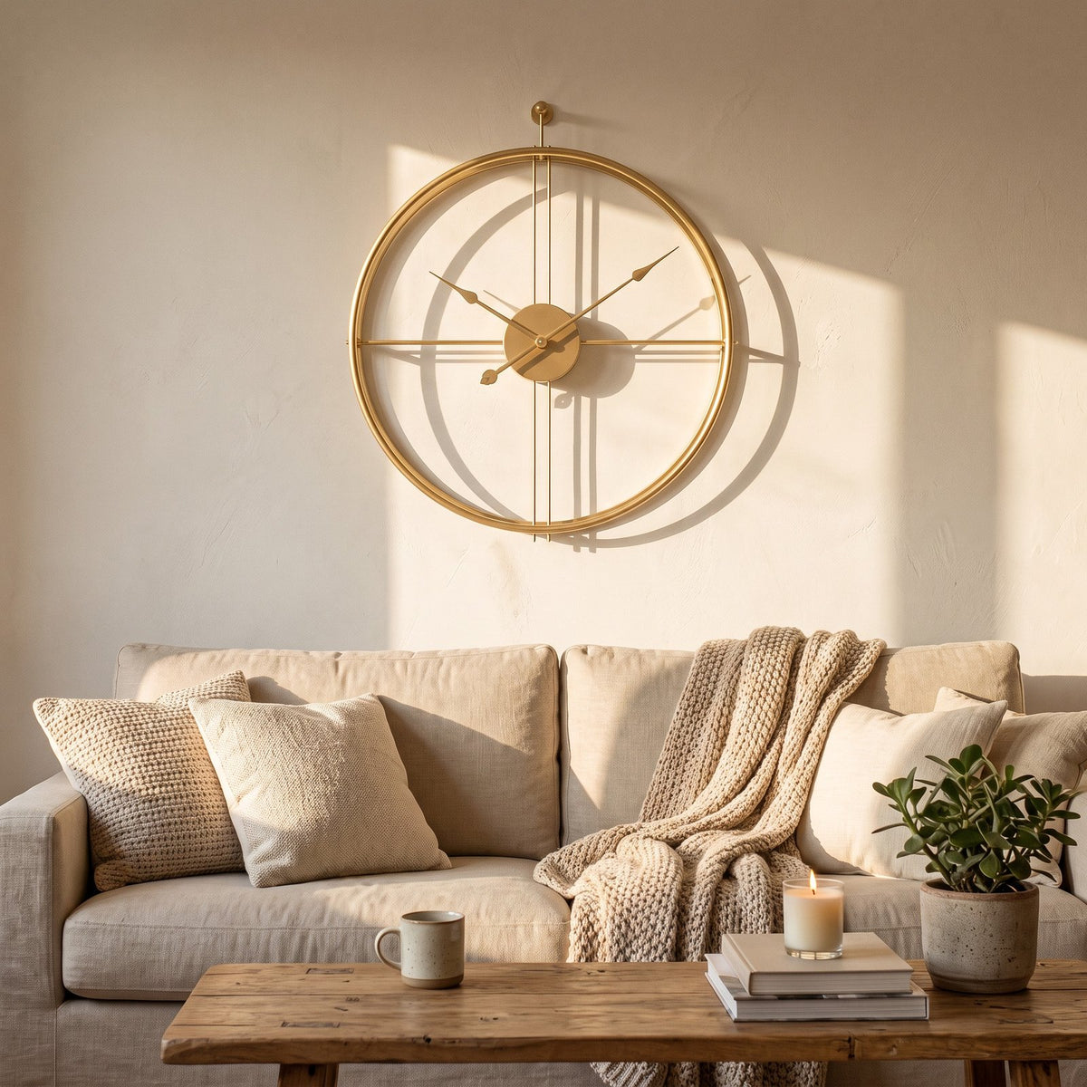 Horloge Murale Cercle Doré – mise en situation