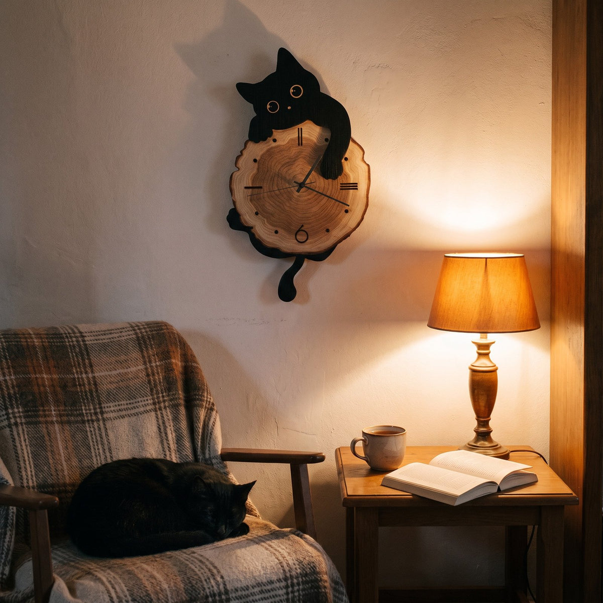 Horloge Murale Chat Bois – mise en situation