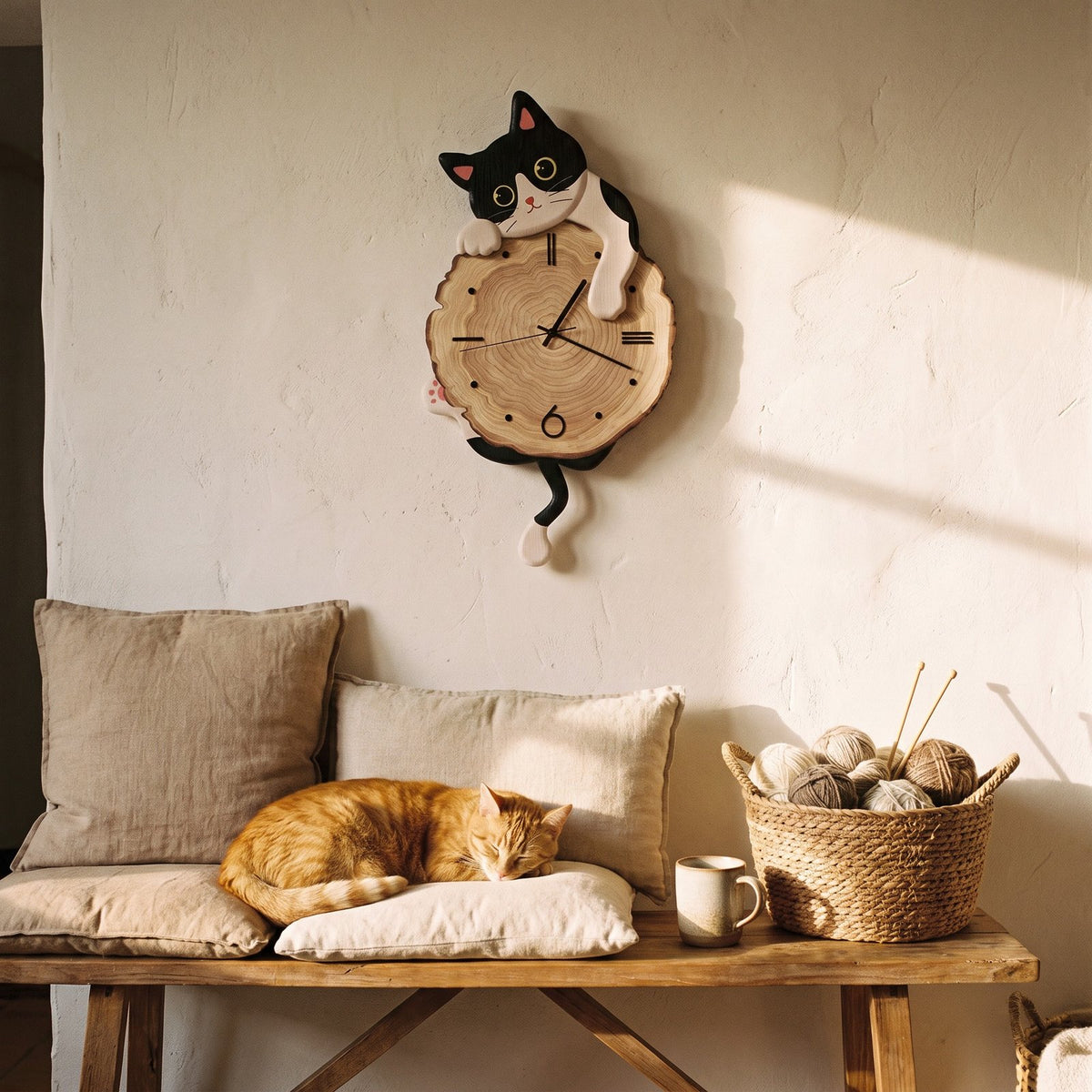 Horloge Murale Chat Bois – mise en situation