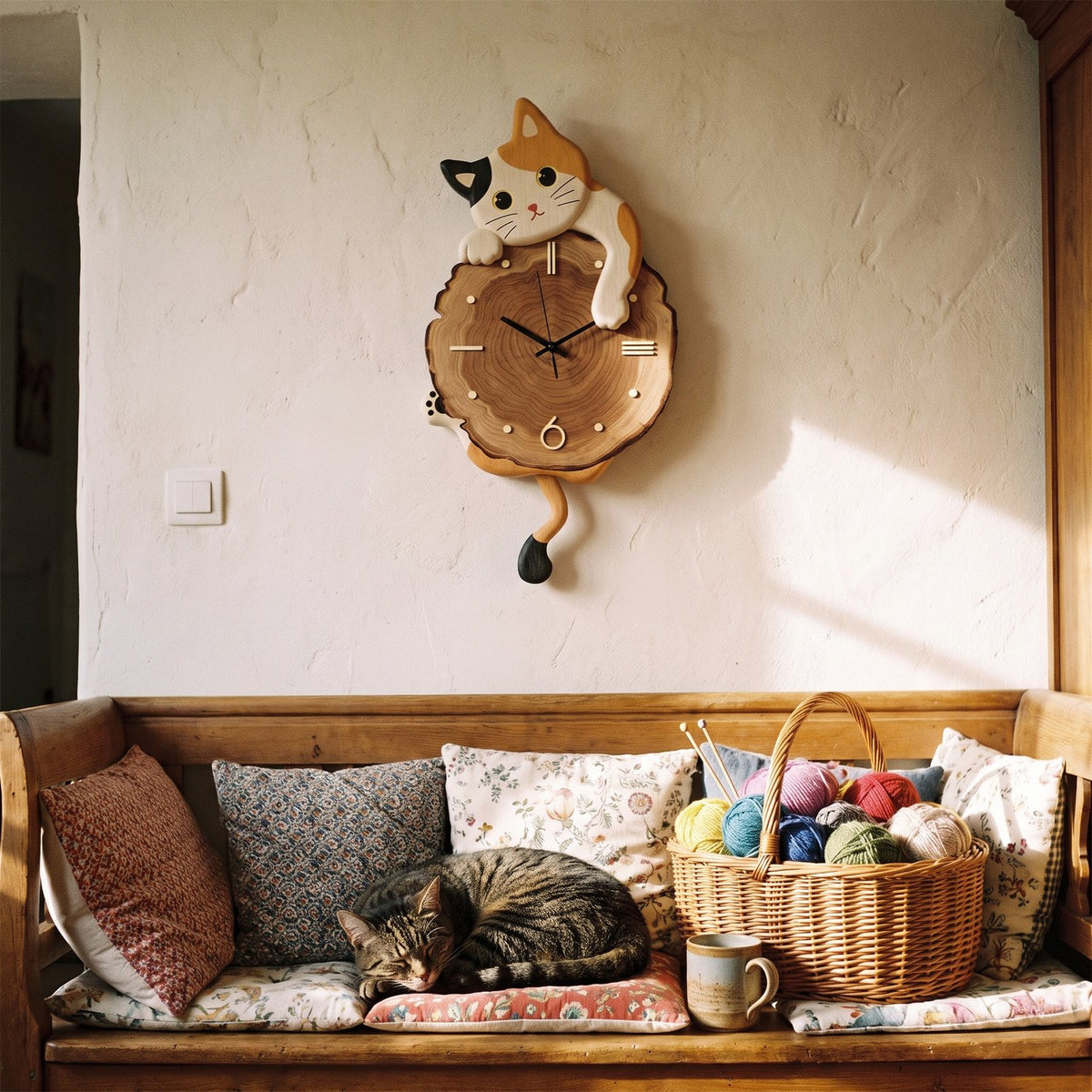 Horloge Murale Chat Bois – mise en situation