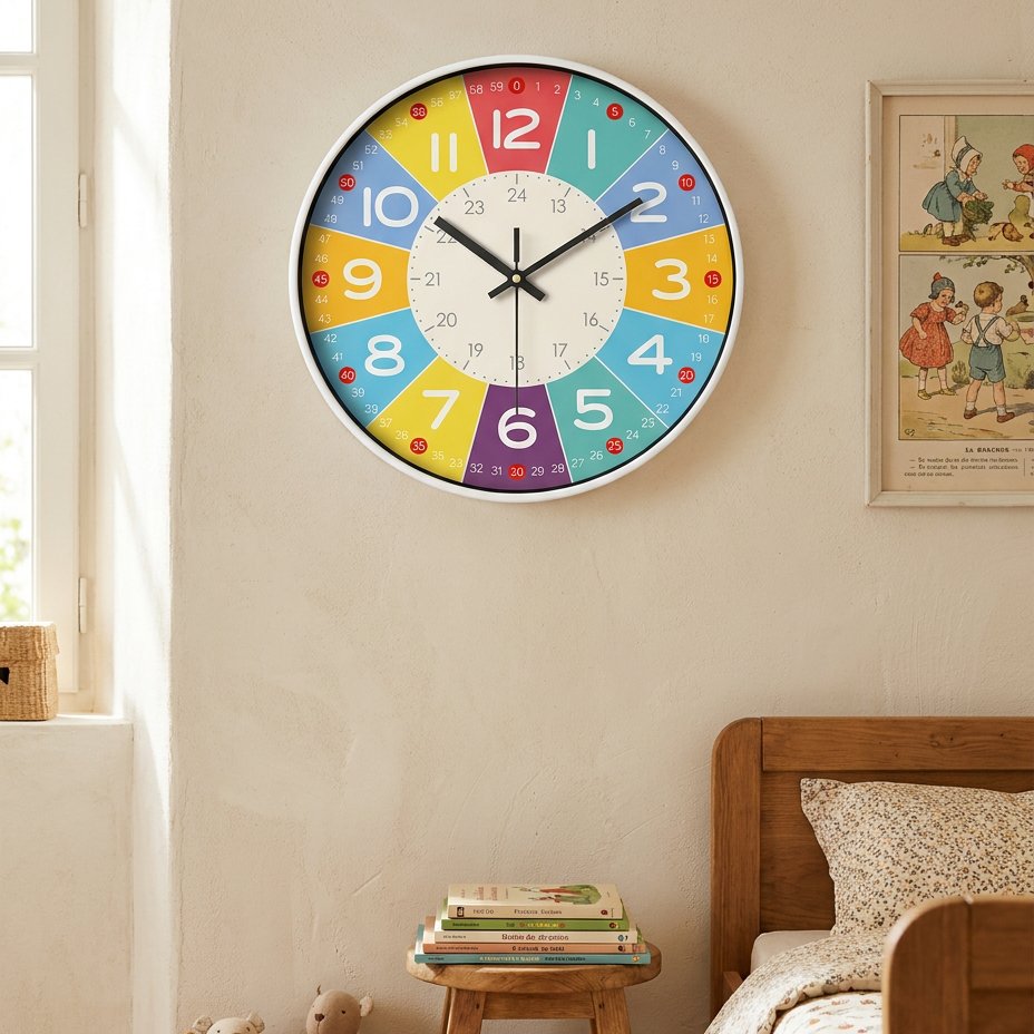 Horloge Murale Chiffres Colorés