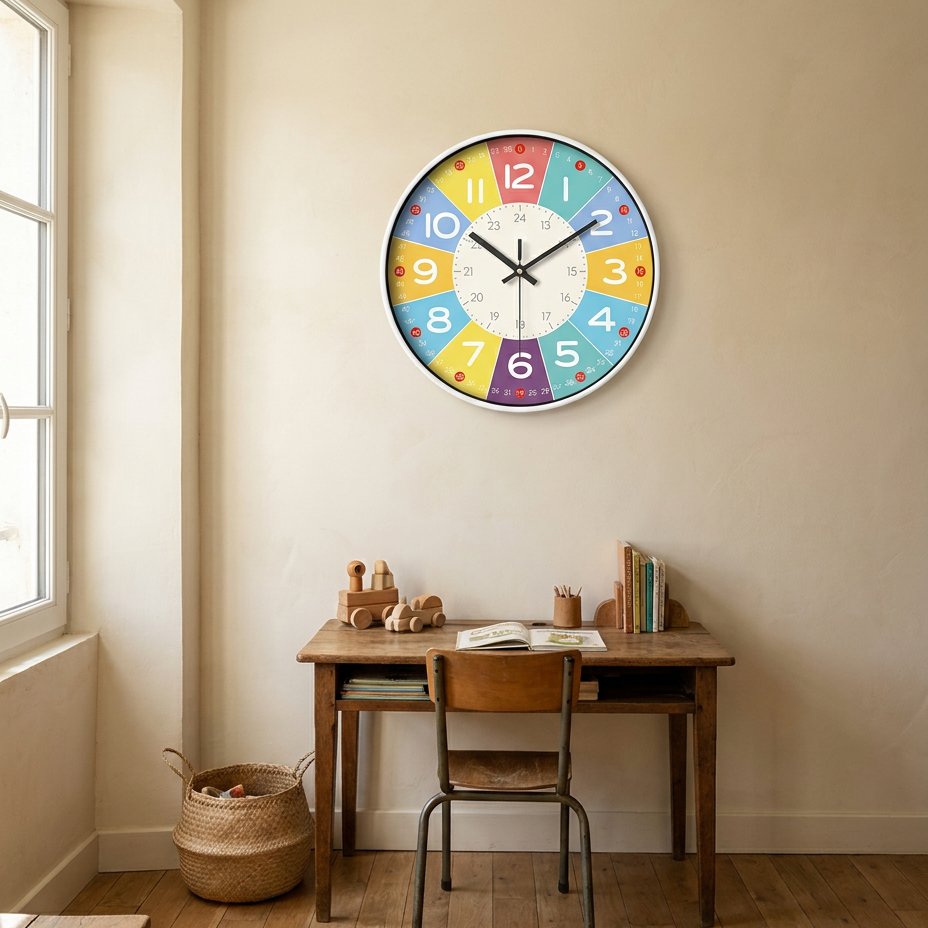 Horloge Murale Chiffres Colorés