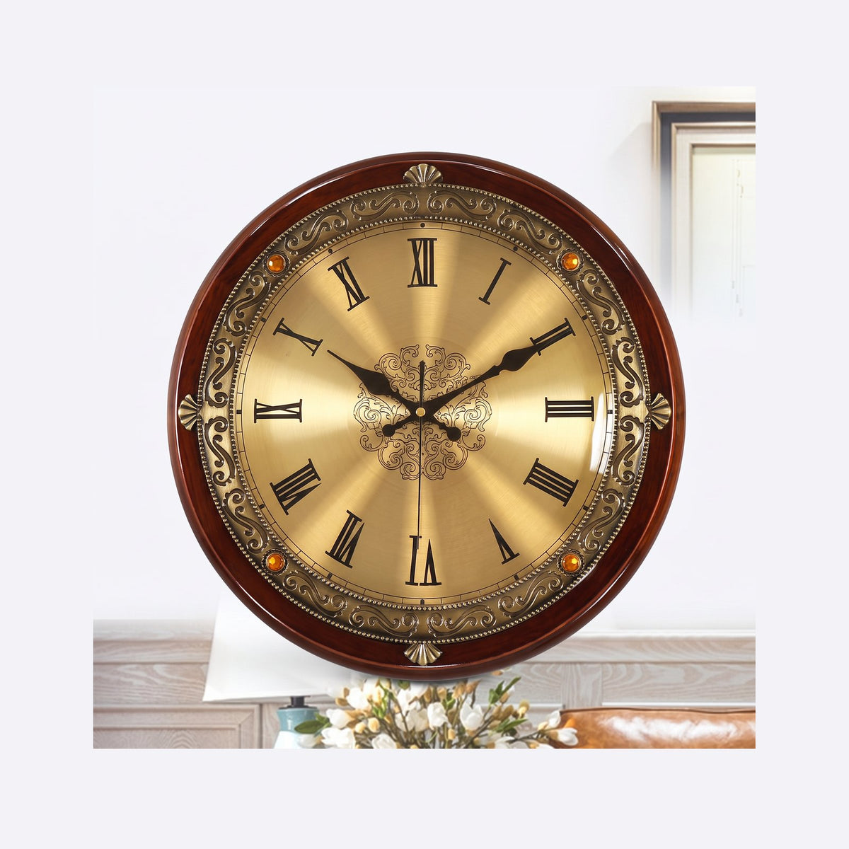 Horloge Murale Doré Chiffres Romains