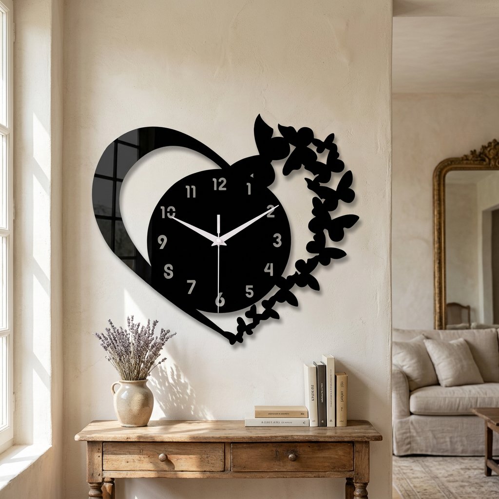 Horloge Murale Coeur Papillons