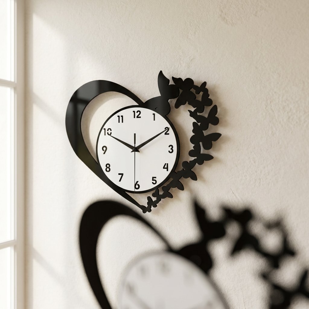 Horloge Murale Coeur Papillons