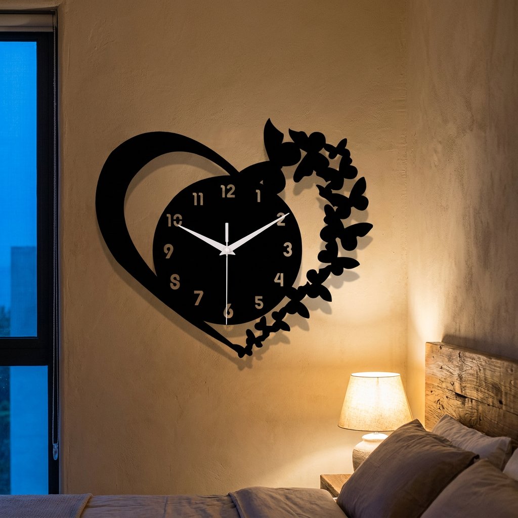 Horloge Murale Coeur Papillons