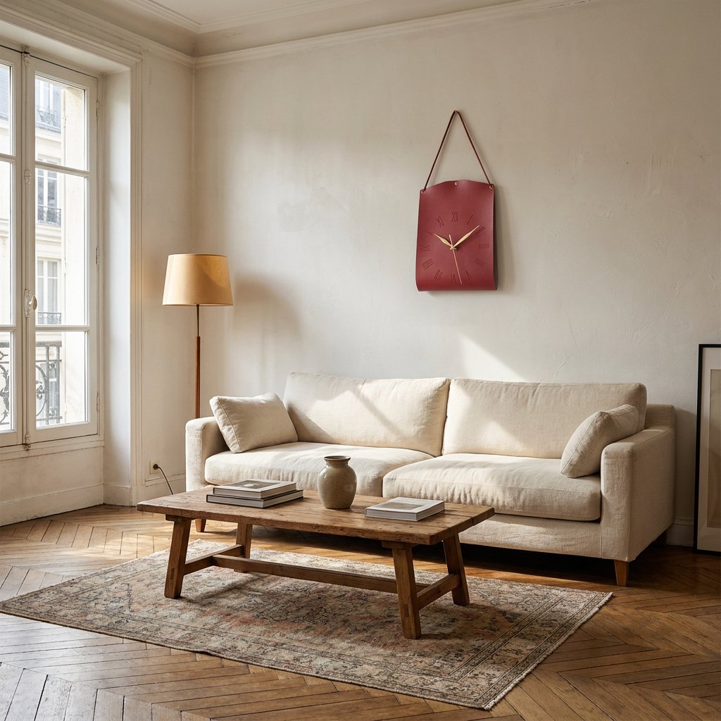 Horloge Murale Cuir Rouge