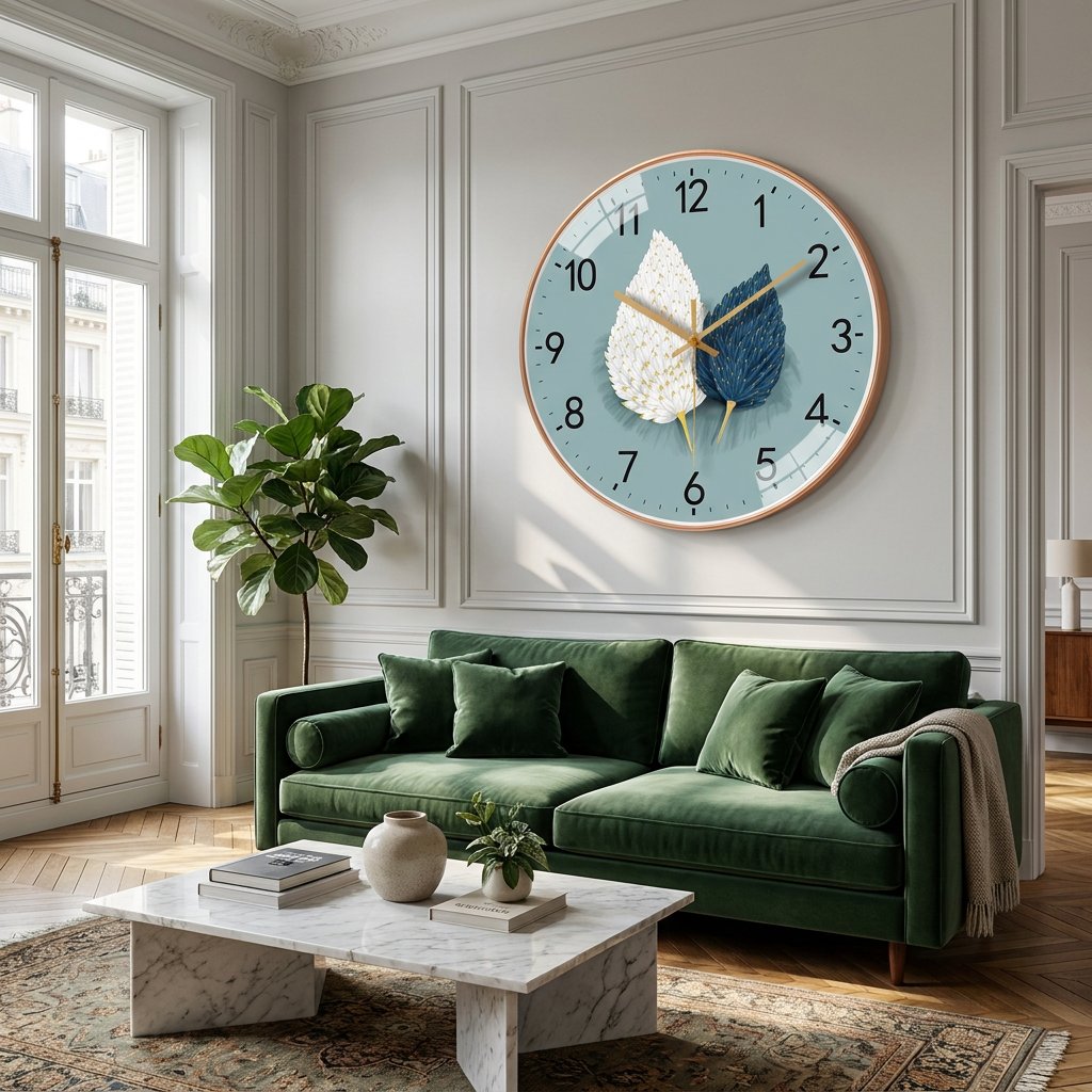 Horloge Murale Feuillage Bleu