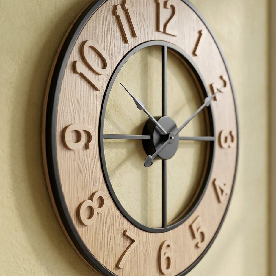Horloge Murale Industrielle Bois