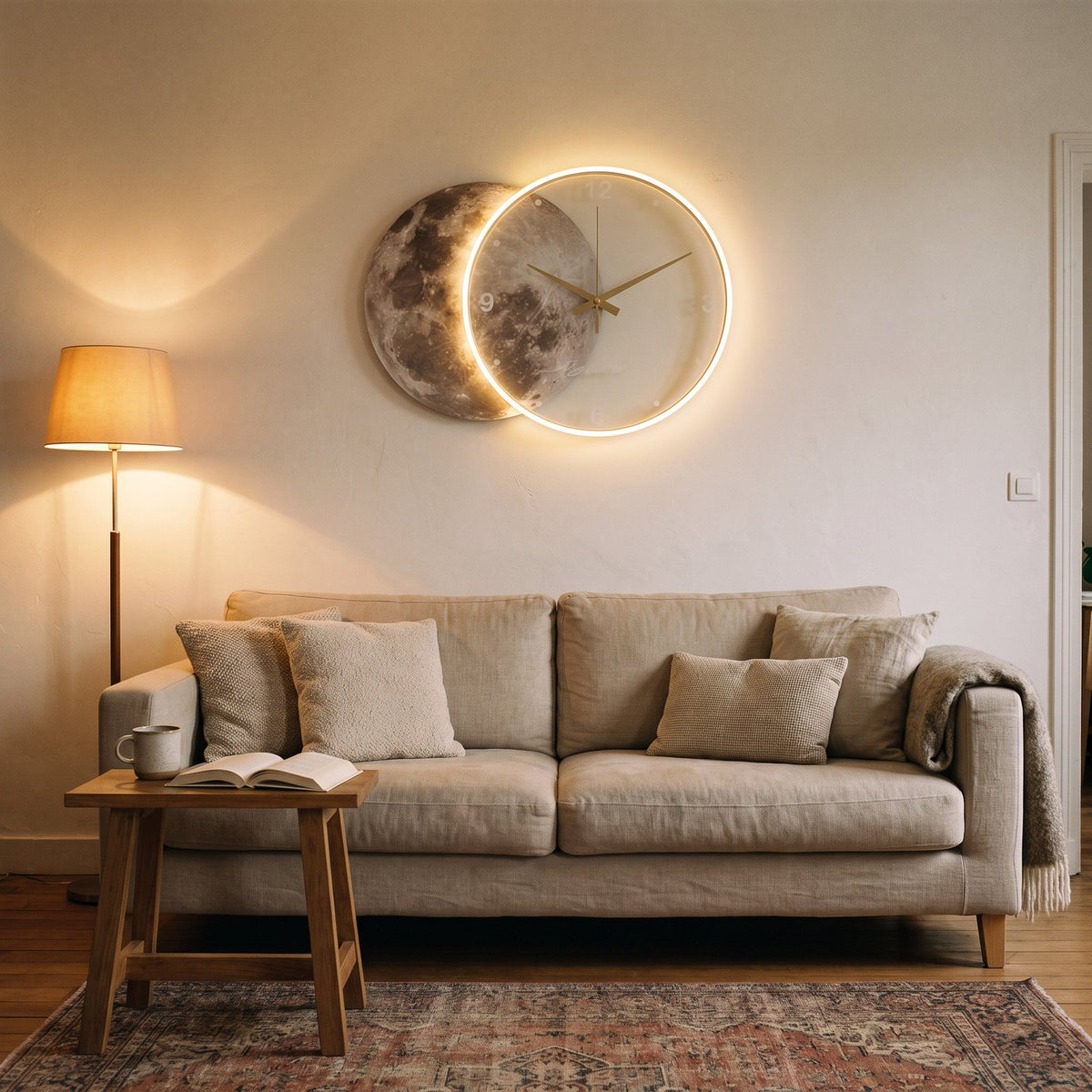 Horloge Murale Lune Lumineuse