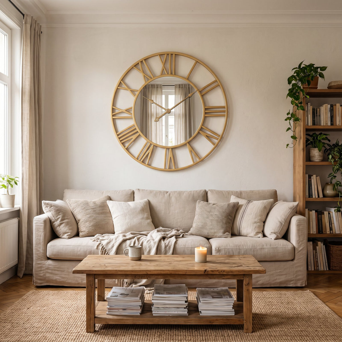 Horloge Murale Miroir Doré