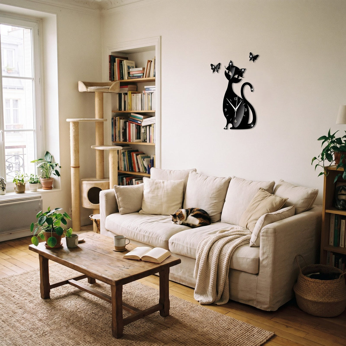 Horloge Murale Silhouette Chat – mise en situation