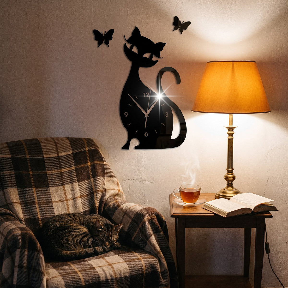 Horloge Murale Silhouette Chat – mise en situation