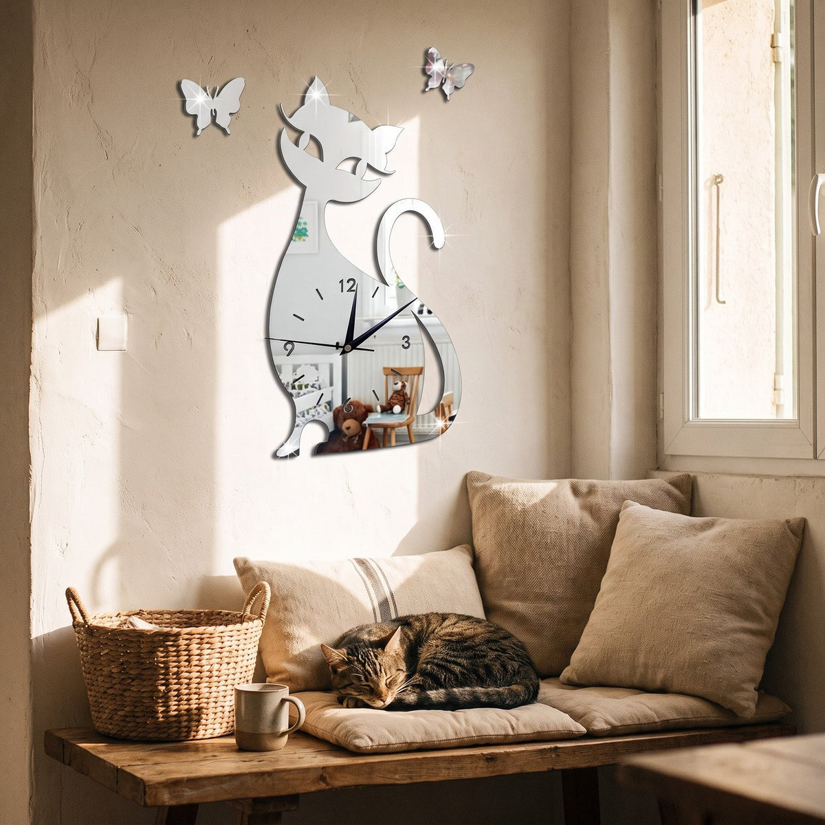 Horloge Murale Silhouette Chat – mise en situation