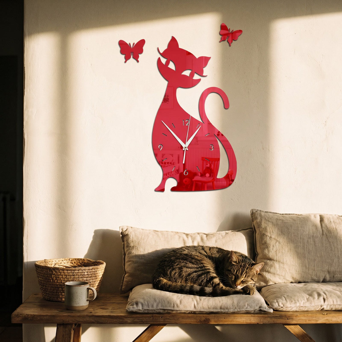 Horloge Murale Silhouette Chat – mise en situation