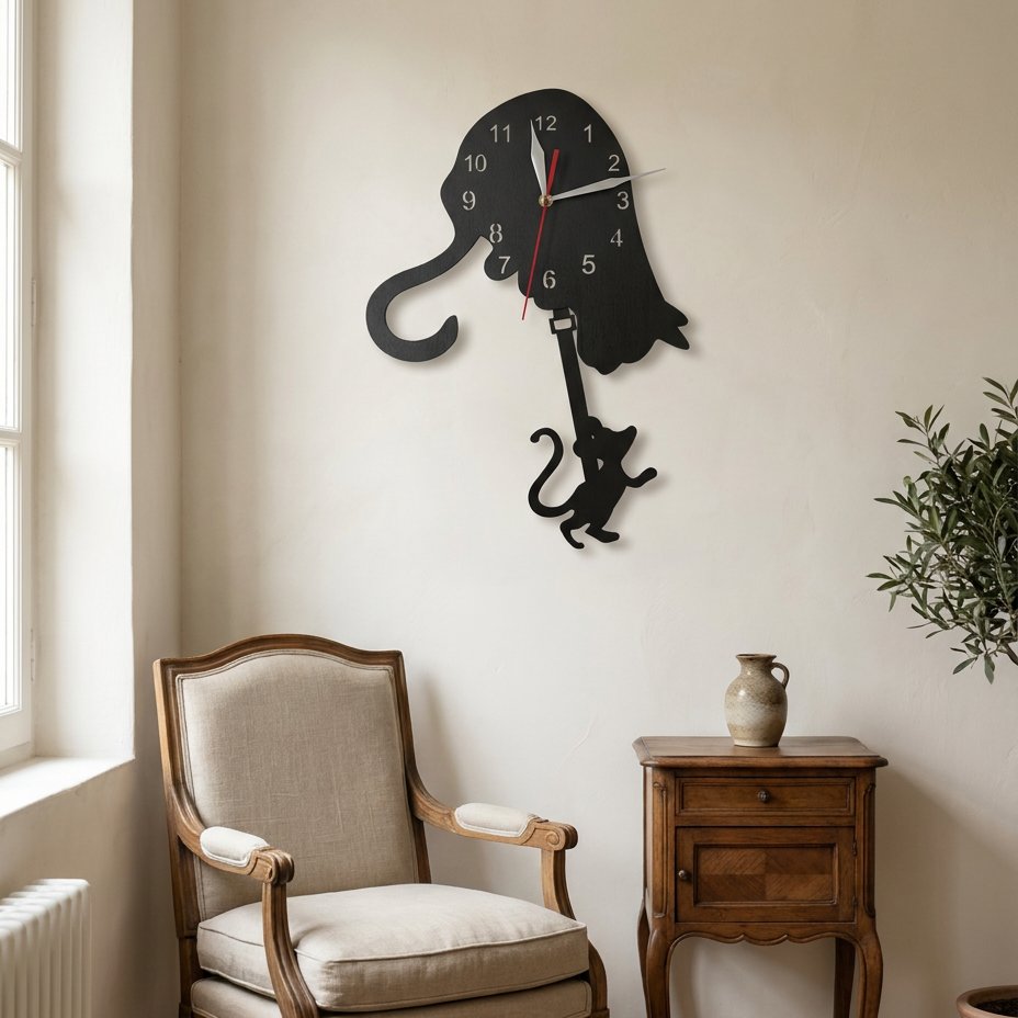 Horloge Murale Silhouette Chat