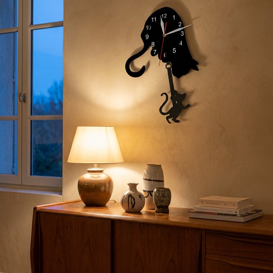 Horloge Murale Silhouette Chat