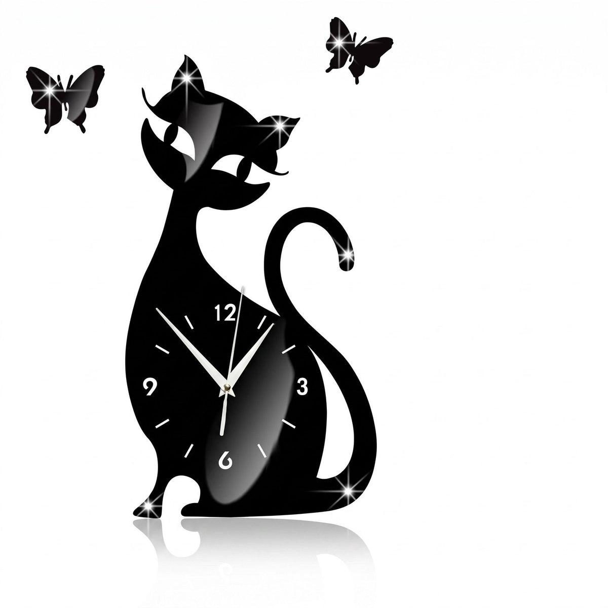 Horloge Murale Silhouette Chat Noir – fond blanc