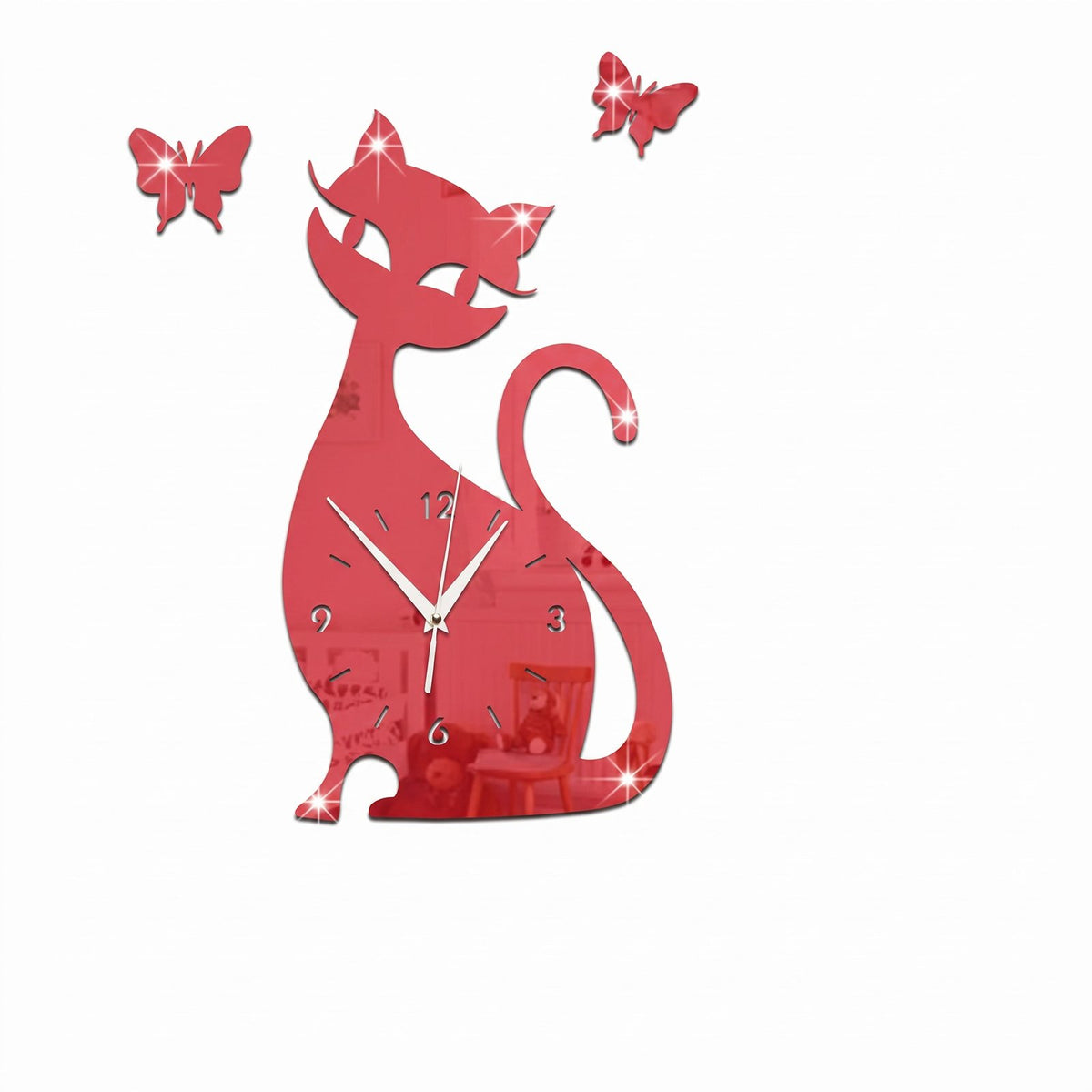 Horloge Murale Silhouette Chat Rouge – fond blanc