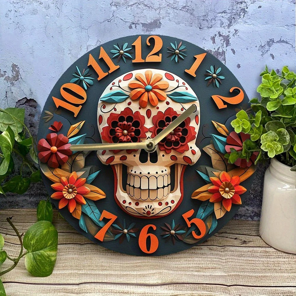 Horloge Murale Calavera Fleurie