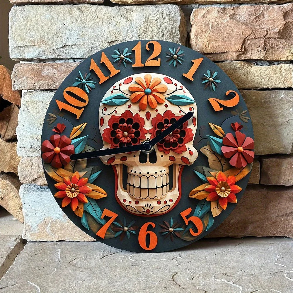 Horloge Murale Calavera Fleurie
