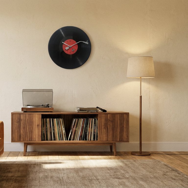 Horloge Murale Vinyle Noir
