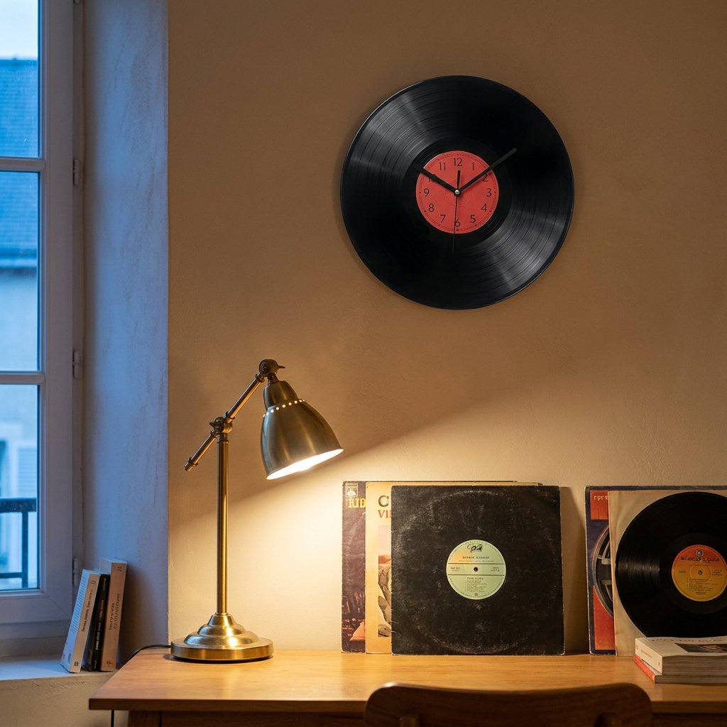 Horloge Murale Vinyle Noir
