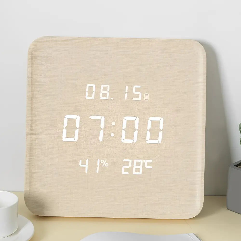 Horloge à Poser LED Bois