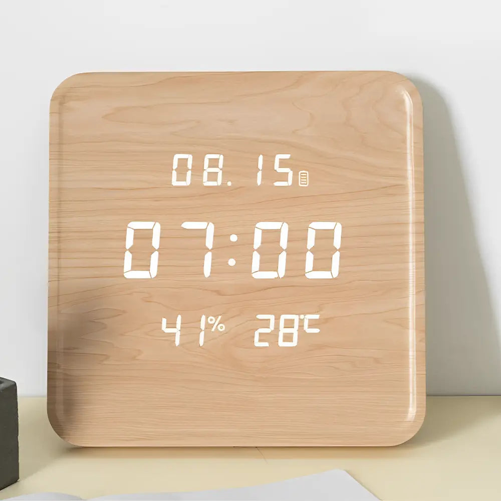 Horloge à Poser LED Bois