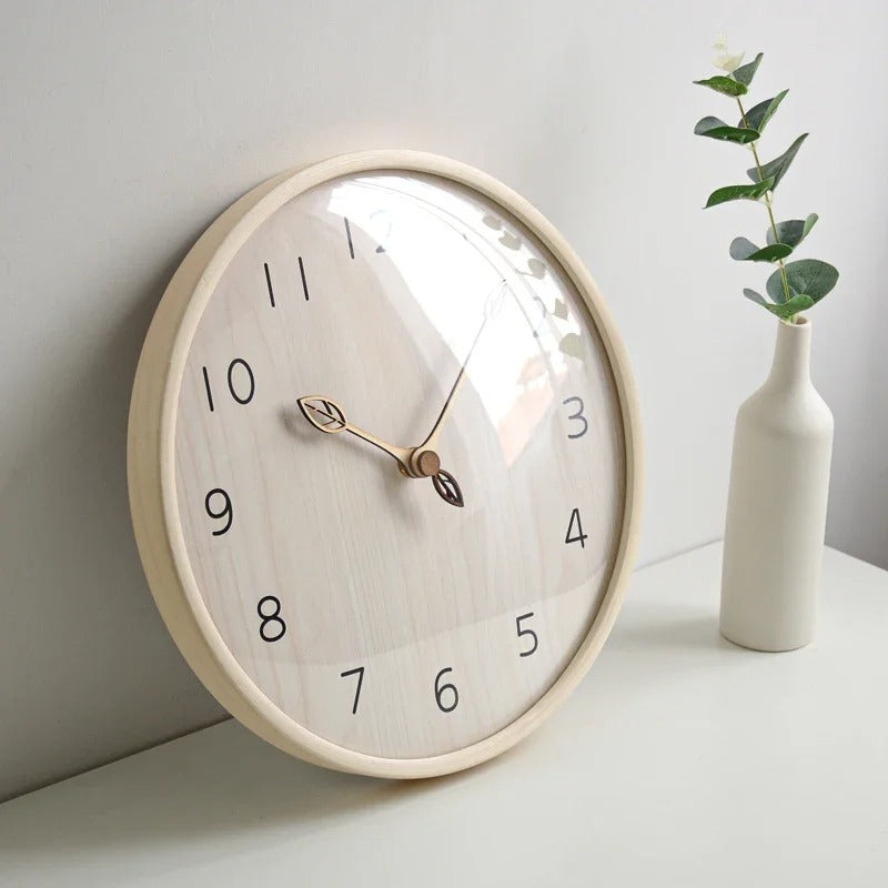 Horloge Murale Feuilles Bois