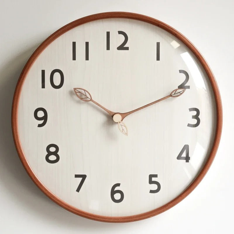 Horloge Murale Feuilles Bois