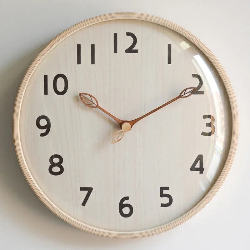 Horloge Murale Feuilles Bois